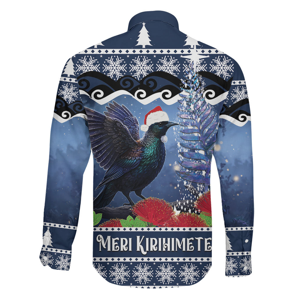 New Zealand Tui Bird Christmas Family Matching Mermaid Dress and Hawaiian Shirt Pohutukawa Xmas Tree Meri Kirihimete LT22 - Polynesian Pride