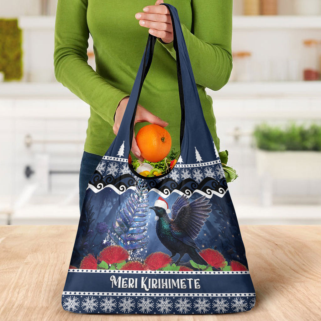 New Zealand Tui Bird Christmas Grocery Bag Pohutukawa Xmas Tree Meri Kirihimete LT22 - Polynesian Pride