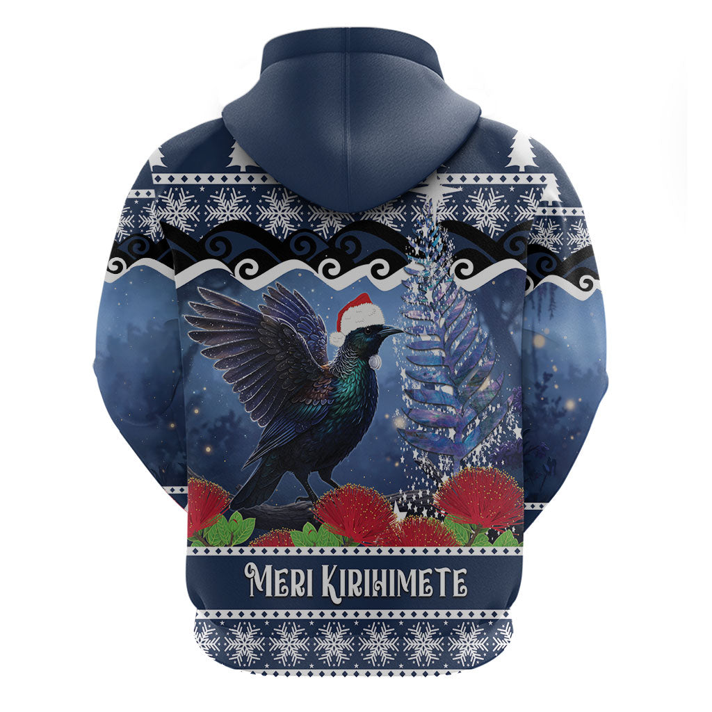 New Zealand Tui Bird Christmas Hoodie Pohutukawa Xmas Tree Meri Kirihimete LT22 - Polynesian Pride