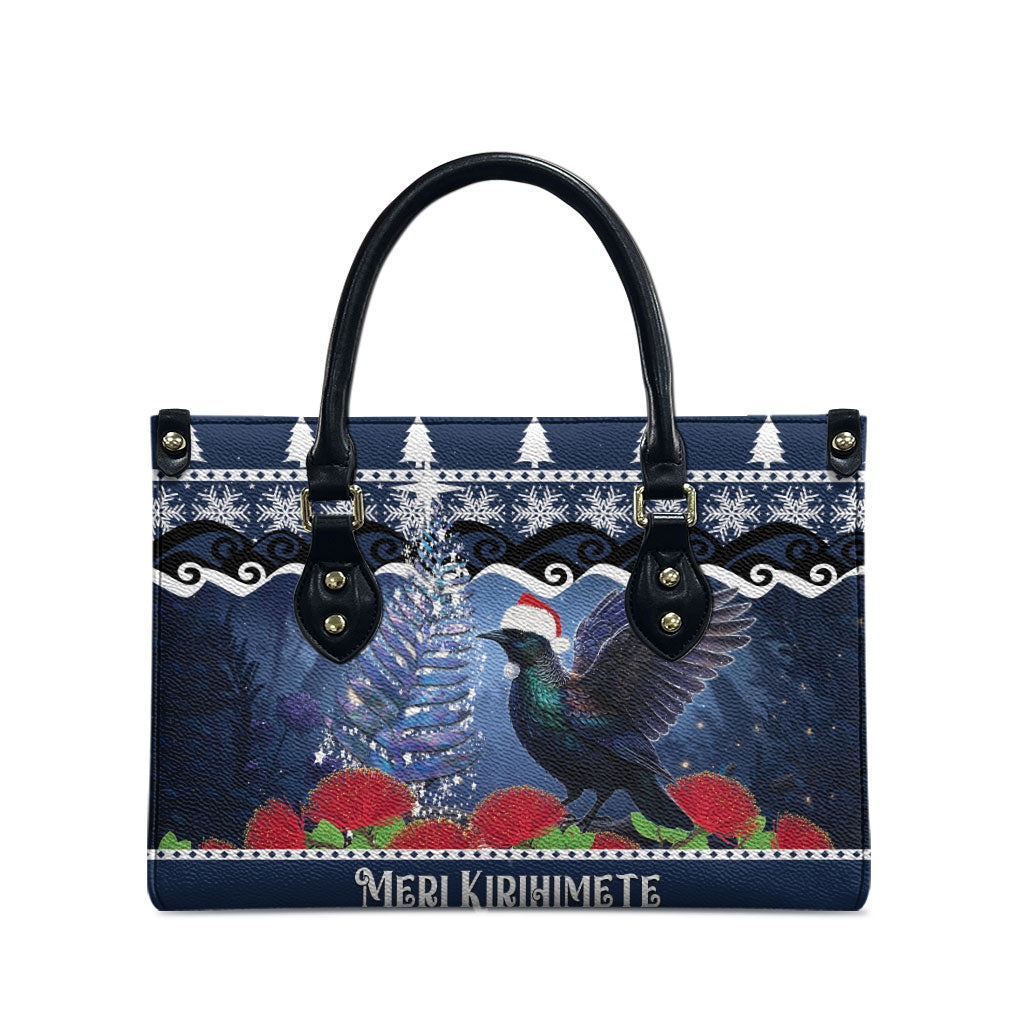 New Zealand Tui Bird Christmas Leather Bag Pohutukawa Xmas Tree Meri Kirihimete LT22 - Polynesian Pride