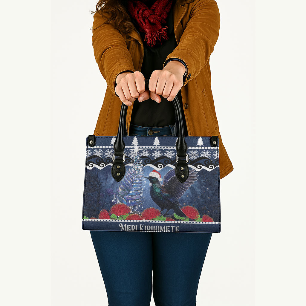 New Zealand Tui Bird Christmas Leather Bag Pohutukawa Xmas Tree Meri Kirihimete LT22 - Polynesian Pride
