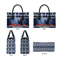 New Zealand Tui Bird Christmas Leather Bag Pohutukawa Xmas Tree Meri Kirihimete LT22 - Polynesian Pride