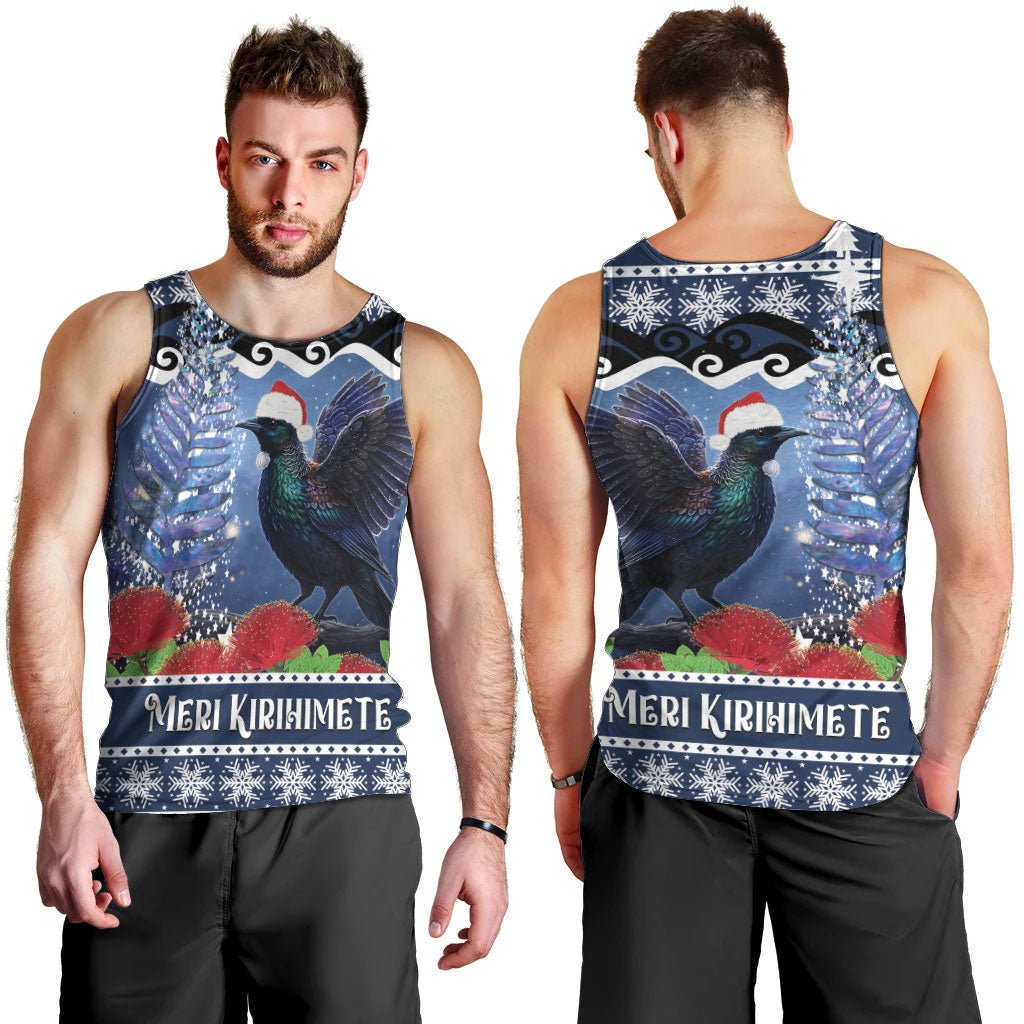 New Zealand Tui Bird Christmas Men Tank Top Pohutukawa Xmas Tree Meri Kirihimete LT22 - Polynesian Pride