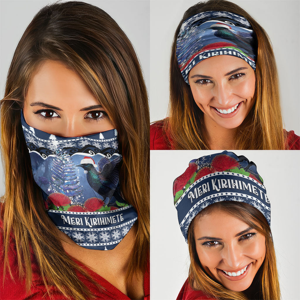 New Zealand Tui Bird Christmas Neck Gaiter Pohutukawa Xmas Tree Meri Kirihimete LT22 - Polynesian Pride