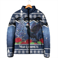 New Zealand Tui Bird Christmas Padded Jacket Pohutukawa Xmas Tree Meri Kirihimete LT22 - Polynesian Pride