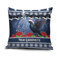 New Zealand Tui Bird Christmas Pillow Cover Pohutukawa Xmas Tree Meri Kirihimete LT22 Blue - Polynesian Pride