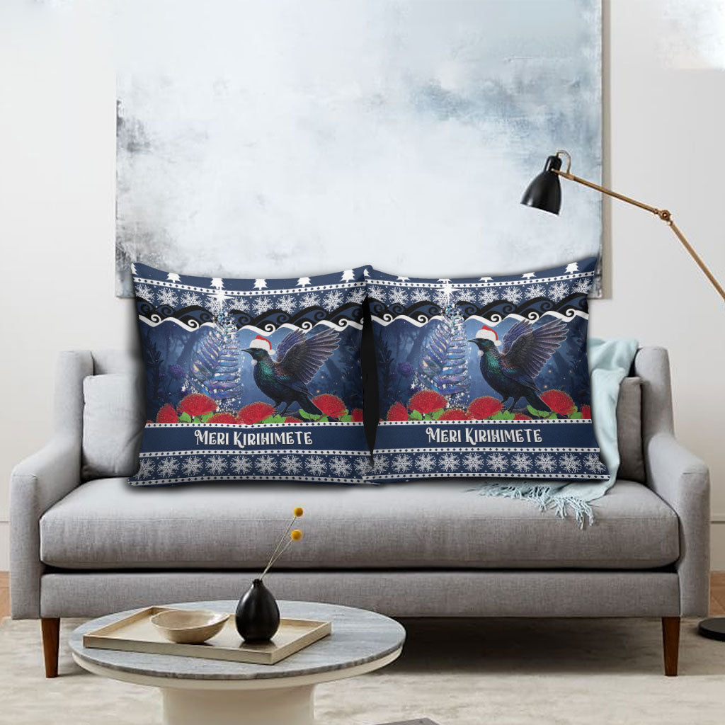 New Zealand Tui Bird Christmas Pillow Cover Pohutukawa Xmas Tree Meri Kirihimete LT22 - Polynesian Pride