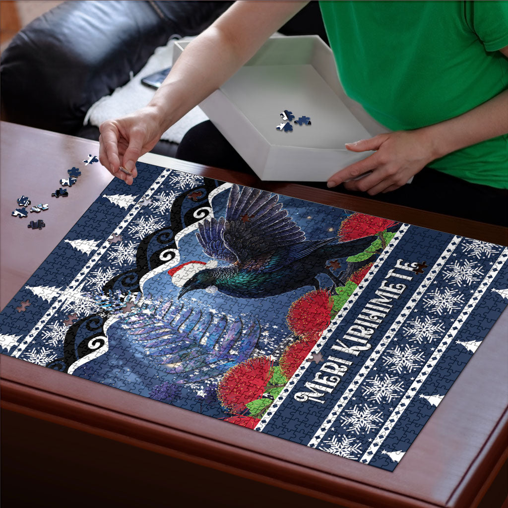 New Zealand Tui Bird Christmas Puzzle Pohutukawa Xmas Tree Meri Kirihimete LT22 - Polynesian Pride