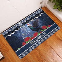 New Zealand Tui Bird Christmas Rubber Doormat Pohutukawa Xmas Tree Meri Kirihimete LT22 - Polynesian Pride