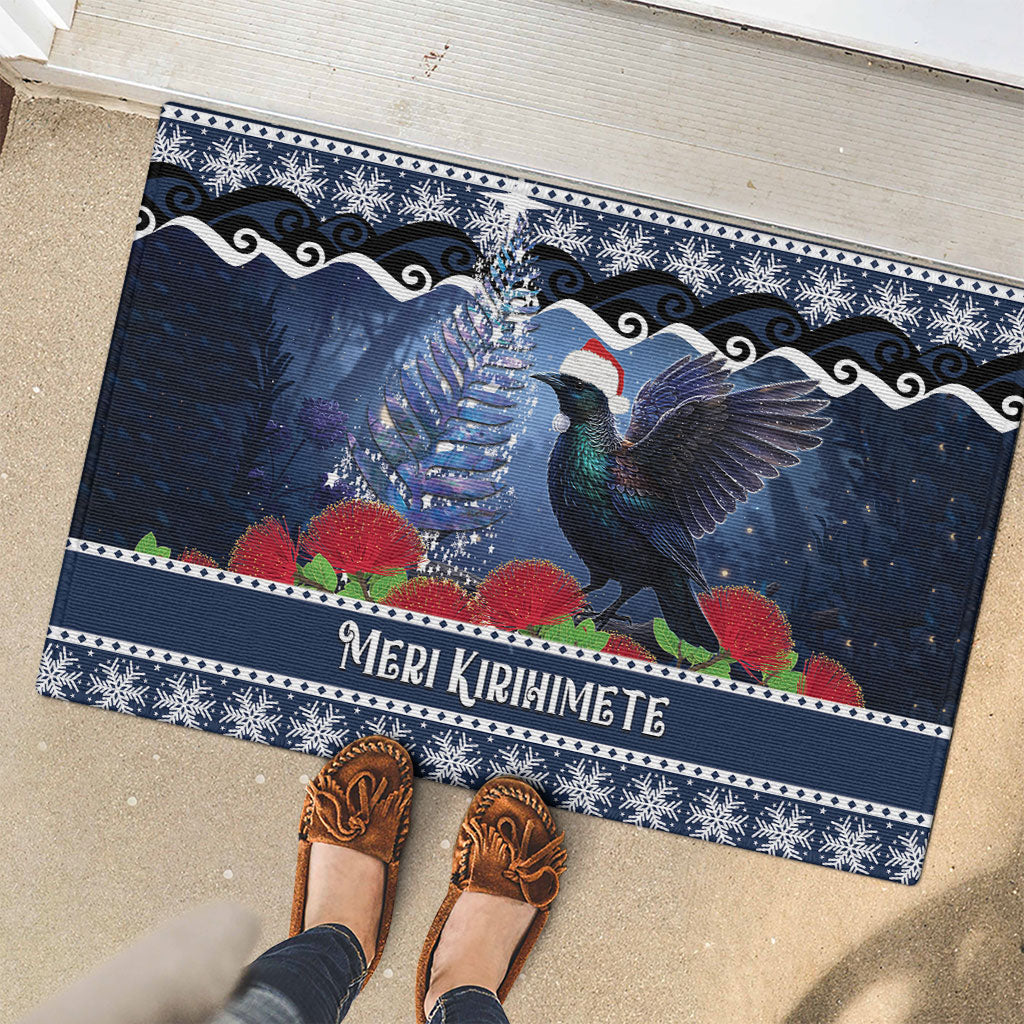New Zealand Tui Bird Christmas Rubber Doormat Pohutukawa Xmas Tree Meri Kirihimete LT22 - Polynesian Pride