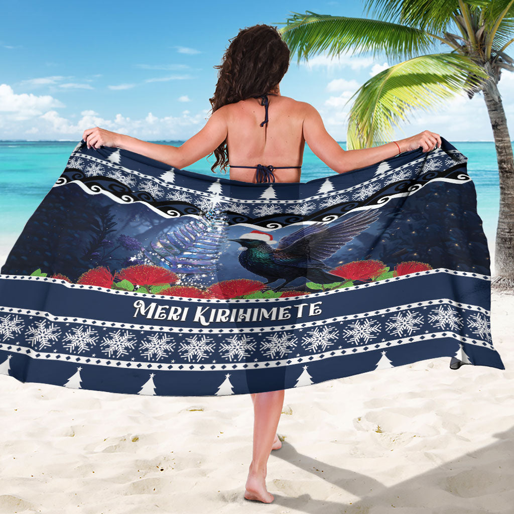 New Zealand Tui Bird Christmas Sarong Pohutukawa Xmas Tree Meri Kirihimete LT22 - Polynesian Pride
