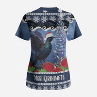 New Zealand Tui Bird Christmas Scrub Top Pohutukawa Xmas Tree Meri Kirihimete LT22 - Polynesian Pride