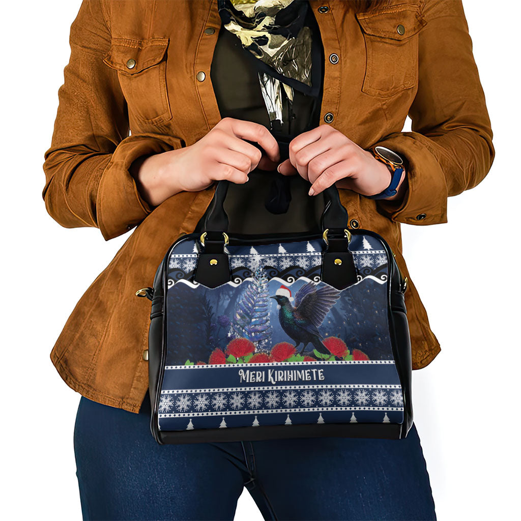 New Zealand Tui Bird Christmas Shoulder Handbag Pohutukawa Xmas Tree Meri Kirihimete LT22 - Polynesian Pride