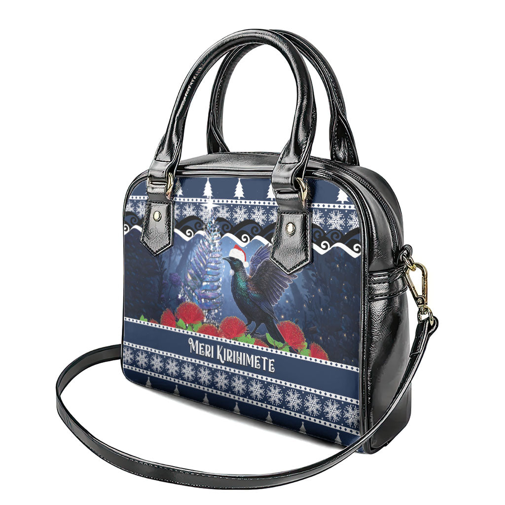 New Zealand Tui Bird Christmas Shoulder Handbag Pohutukawa Xmas Tree Meri Kirihimete LT22 - Polynesian Pride