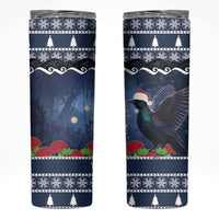 New Zealand Tui Bird Christmas Skinny Tumbler Pohutukawa Xmas Tree Meri Kirihimete LT22 Blue - Polynesian Pride