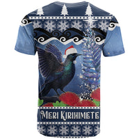 New Zealand Tui Bird Christmas T Shirt Pohutukawa Xmas Tree Meri Kirihimete LT22 - Polynesian Pride