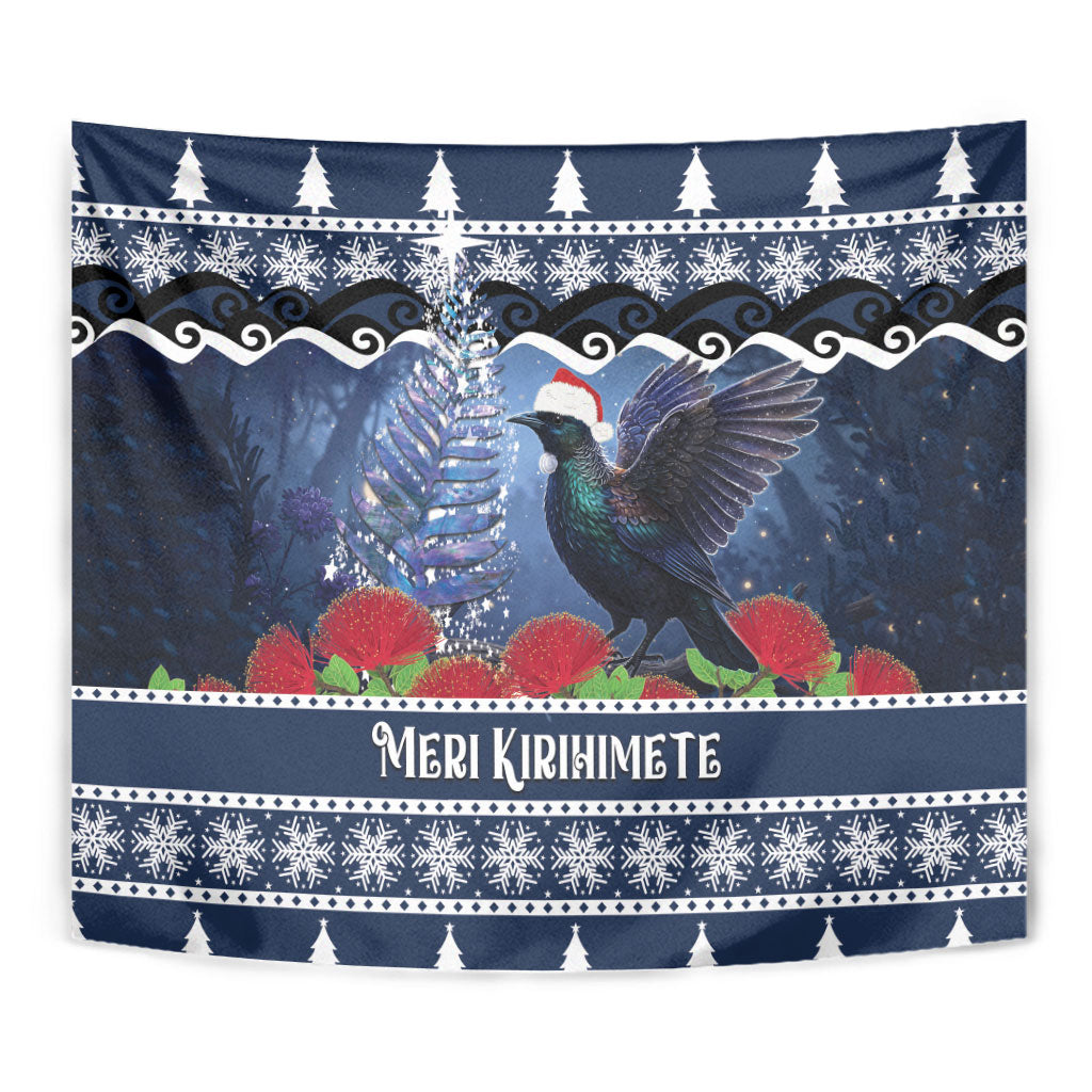 New Zealand Tui Bird Christmas Tapestry Pohutukawa Xmas Tree Meri Kirihimete LT22 - Polynesian Pride