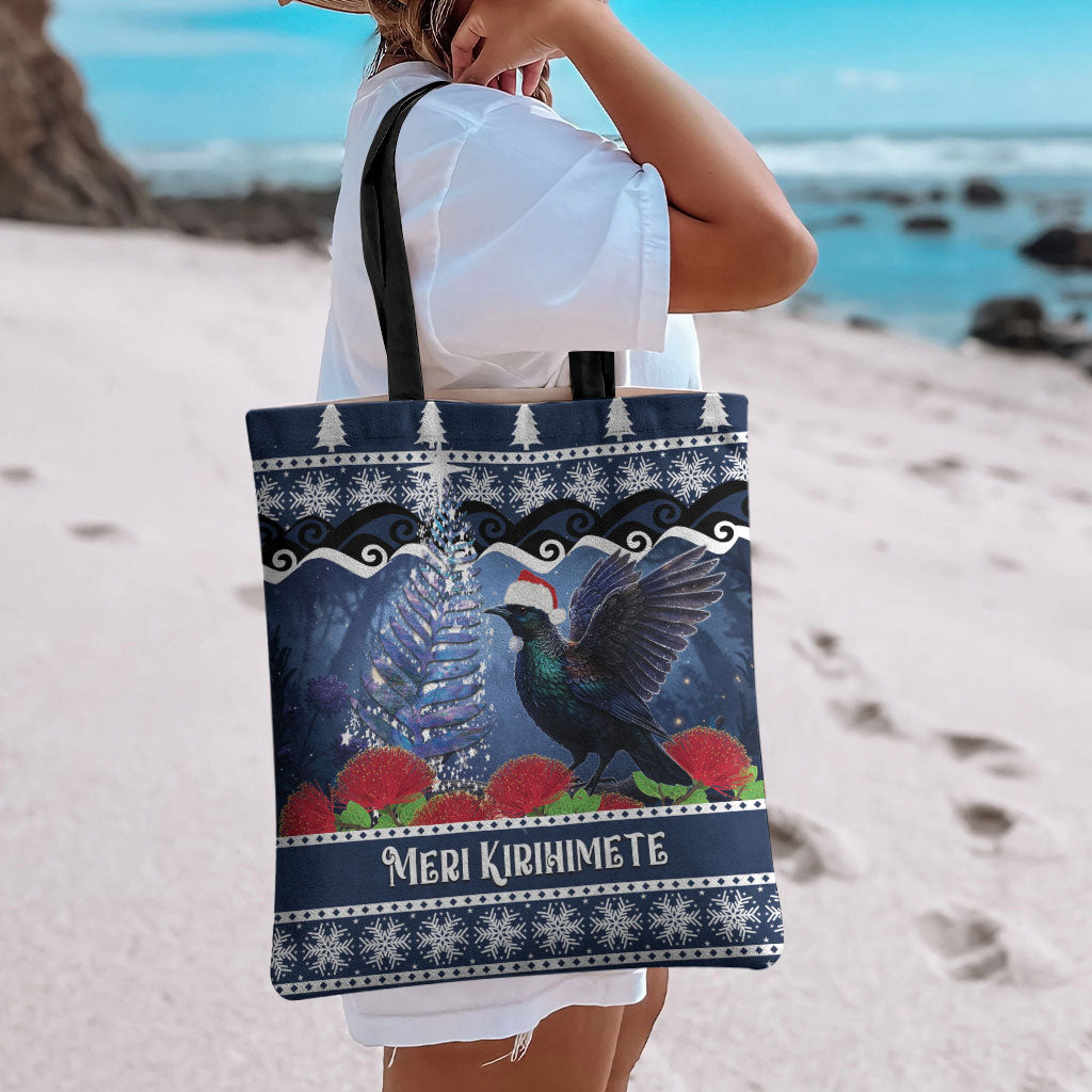 New Zealand Tui Bird Christmas Tote Bag Pohutukawa Xmas Tree Meri Kirihimete LT22 - Polynesian Pride