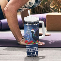 New Zealand Tui Bird Christmas Tumbler With Handle Pohutukawa Xmas Tree Meri Kirihimete LT22 - Polynesian Pride