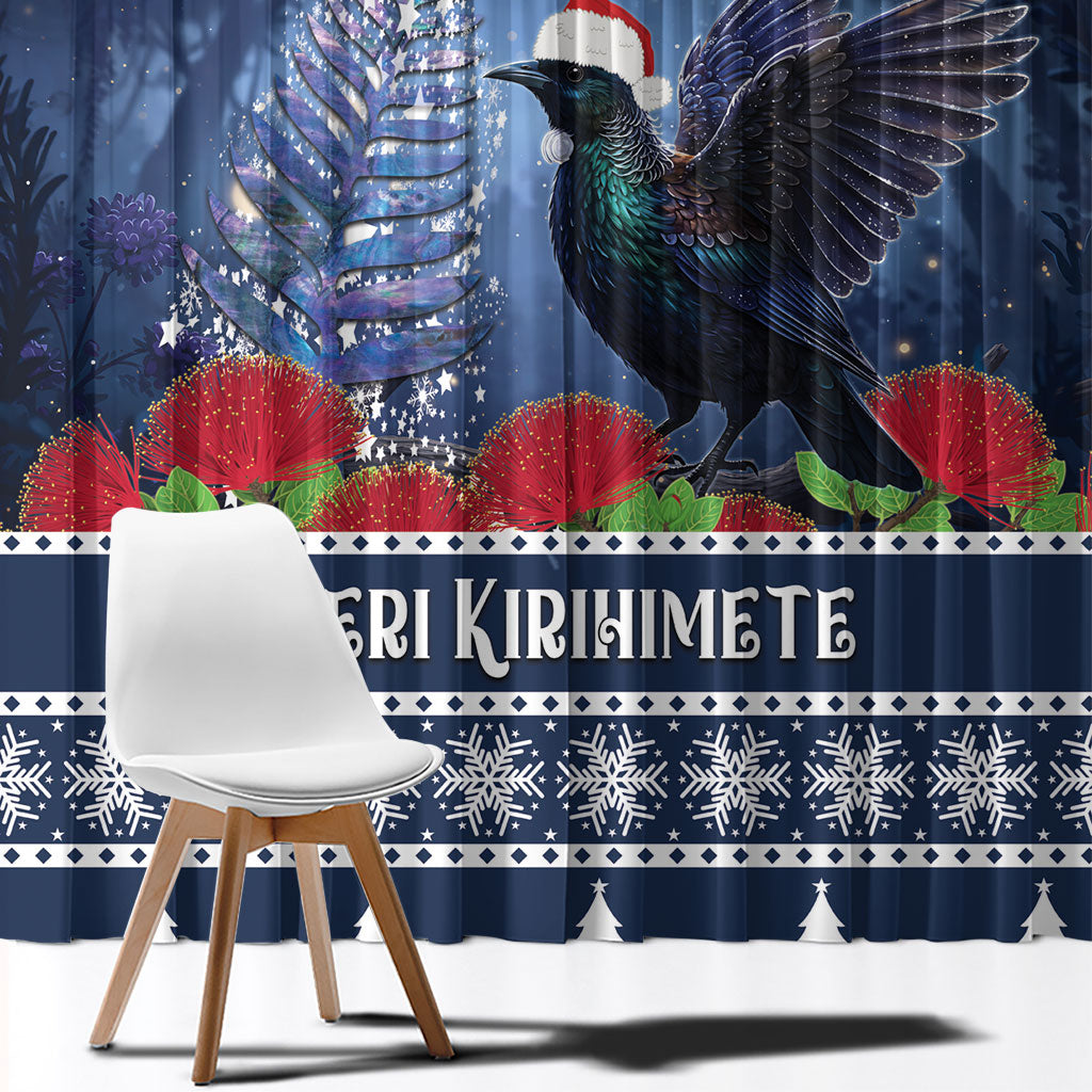 New Zealand Tui Bird Christmas Window Curtain Pohutukawa Xmas Tree Meri Kirihimete LT22 - Polynesian Pride