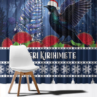 New Zealand Tui Bird Christmas Window Curtain Pohutukawa Xmas Tree Meri Kirihimete LT22 - Polynesian Pride