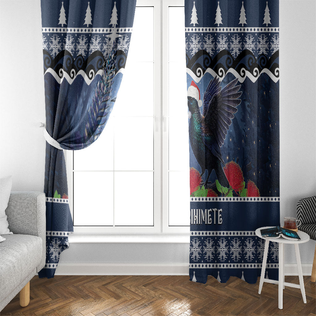 New Zealand Tui Bird Christmas Window Curtain Pohutukawa Xmas Tree Meri Kirihimete LT22 - Polynesian Pride