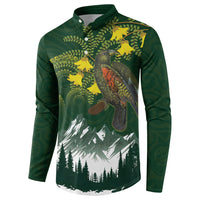 Kea Bird Kowhai New Zealand Button Sweatshirt Mountain Landscape Maori Art