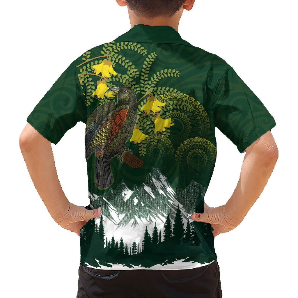 Kea Bird Kowhai New Zealand Family Matching Off Shoulder Maxi Dress and Hawaiian Shirt Mountain Landscape Maori Art LT22 - Polynesian Pride