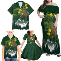 Kea Bird Kowhai New Zealand Family Matching Off Shoulder Maxi Dress and Hawaiian Shirt Mountain Landscape Maori Art LT22 - Polynesian Pride