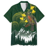 Kea Bird Kowhai New Zealand Family Matching Short Sleeve Bodycon Dress and Hawaiian Shirt Mountain Landscape Maori Art LT22 Dad's Shirt - Short Sleeve Green - Polynesian Pride