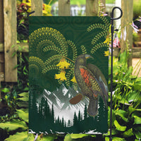 Kea Bird Kowhai New Zealand Garden Flag Mountain Landscape Maori Art LT22 Garden Flag Green - Polynesian Pride