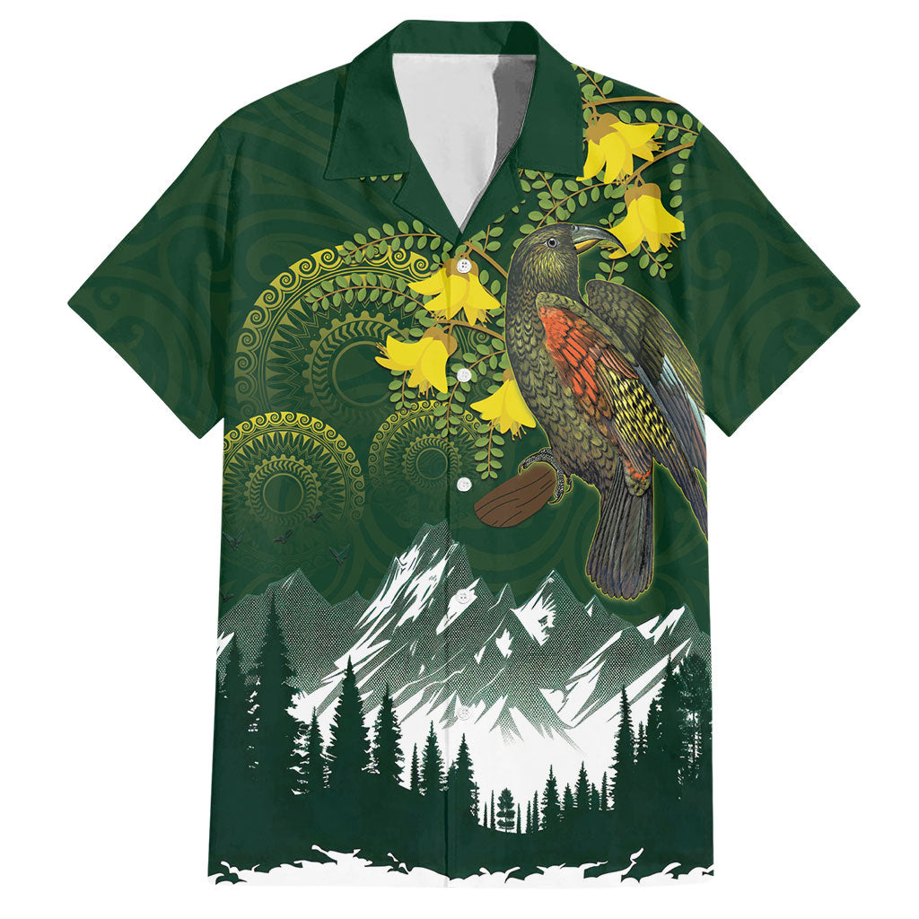 Kea Bird Kowhai New Zealand Hawaiian Shirt Mountain Landscape Maori Art LT22 Green - Polynesian Pride