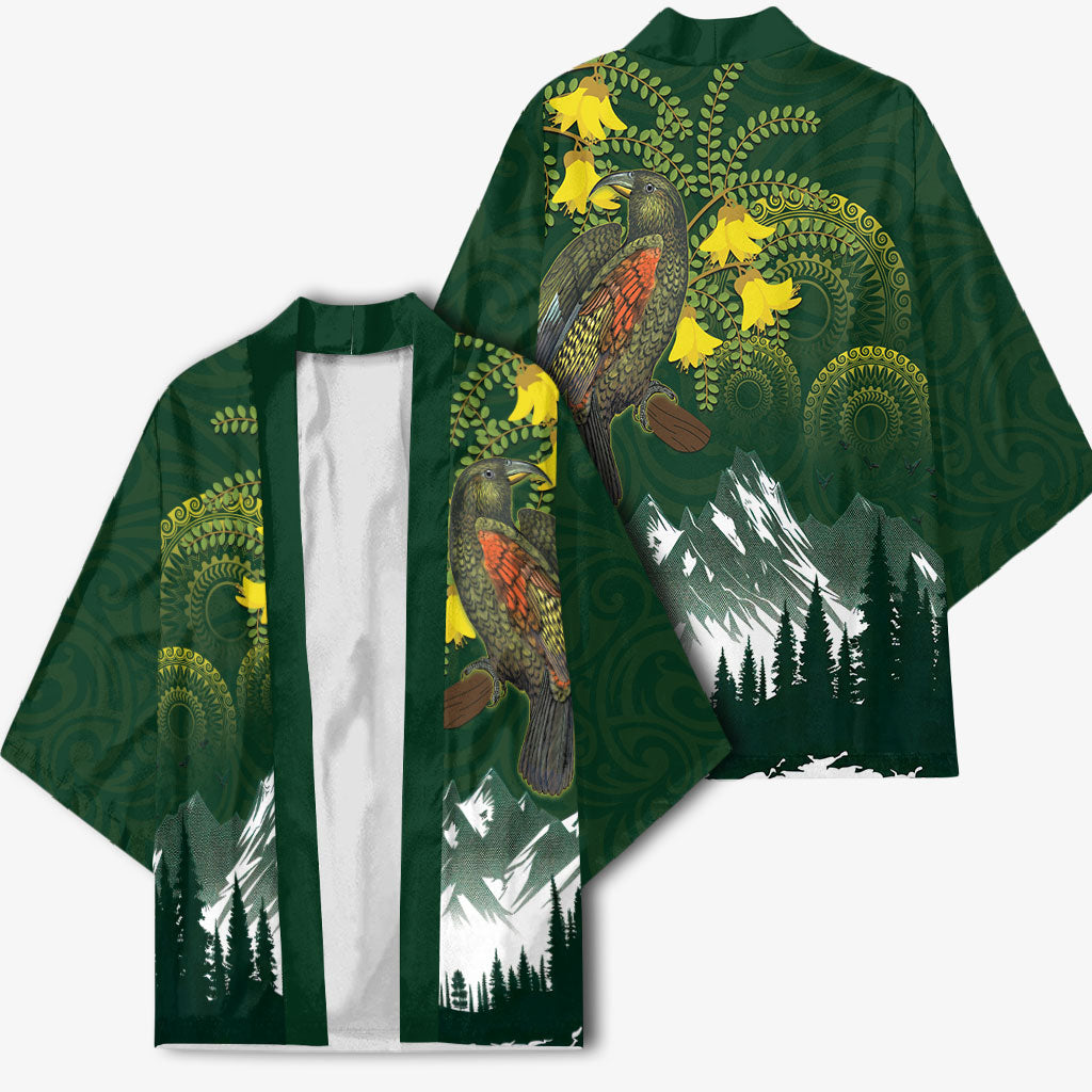 Kea Bird Kowhai New Zealand Kimono Mountain Landscape Maori Art LT22 - Polynesian Pride