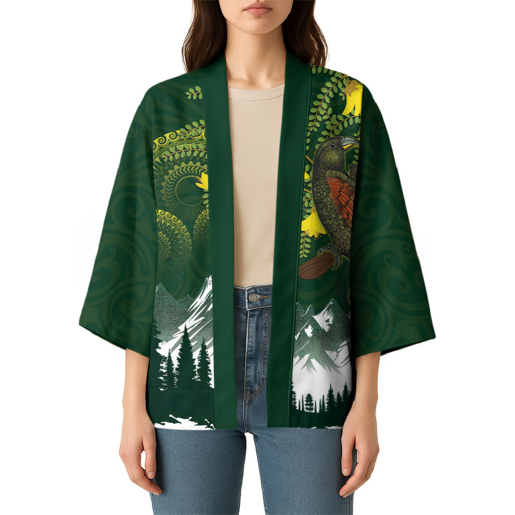 Kea Bird Kowhai New Zealand Kimono Mountain Landscape Maori Art LT22 - Polynesian Pride