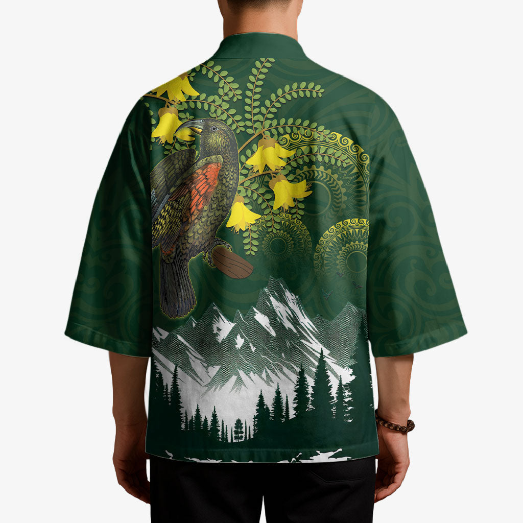 Kea Bird Kowhai New Zealand Kimono Mountain Landscape Maori Art LT22 - Polynesian Pride