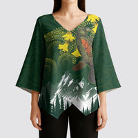 Kea Bird Kowhai New Zealand Kimono Sleeve Blouse Mountain Landscape Maori Art LT22 - Polynesian Pride