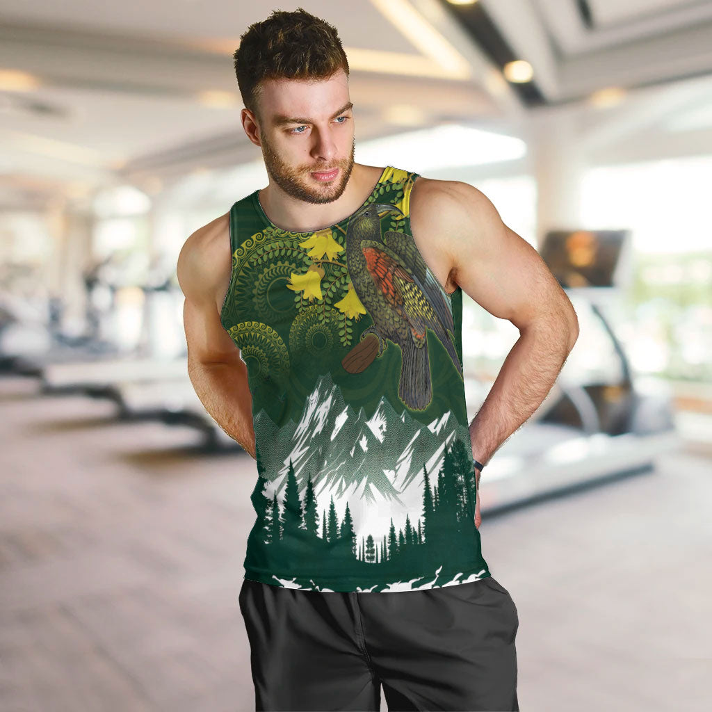Kea Bird Kowhai New Zealand Men Tank Top Mountain Landscape Maori Art LT22 Green - Polynesian Pride