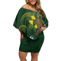 Kea Bird Kowhai New Zealand Off Shoulder Short Dress Mountain Landscape Maori Art LT22 Women Green - Polynesian Pride