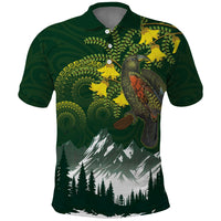Kea Bird Kowhai New Zealand Polo Shirt Mountain Landscape Maori Art LT22 Green - Polynesian Pride
