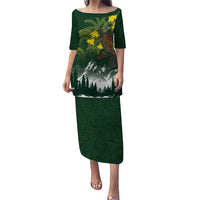 Kea Bird Kowhai New Zealand Puletasi Mountain Landscape Maori Art LT22 Long Dress Green - Polynesian Pride