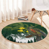 Kea Bird Kowhai New Zealand Round Carpet Mountain Landscape Maori Art LT22 - Polynesian Pride