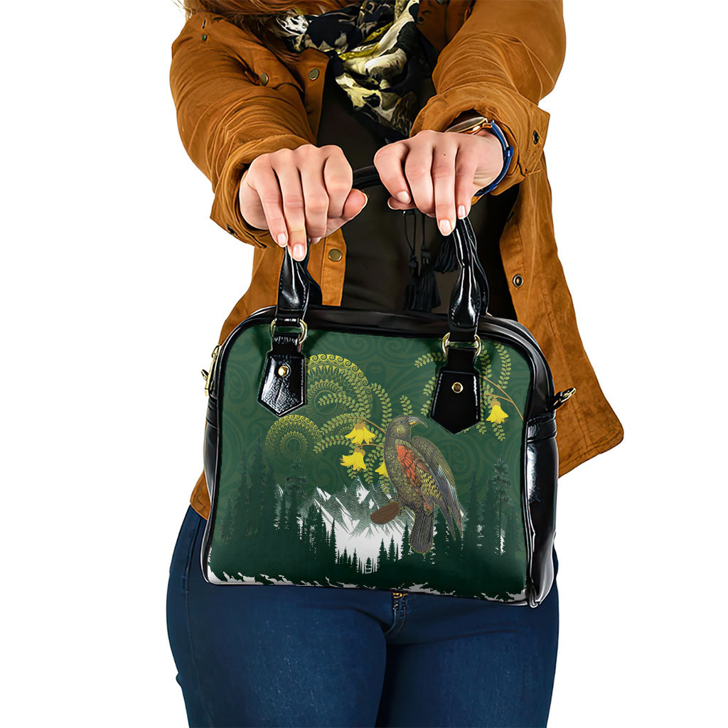 Kea Bird Kowhai New Zealand Shoulder Handbag Mountain Landscape Maori Art LT22 One Size Green - Polynesian Pride