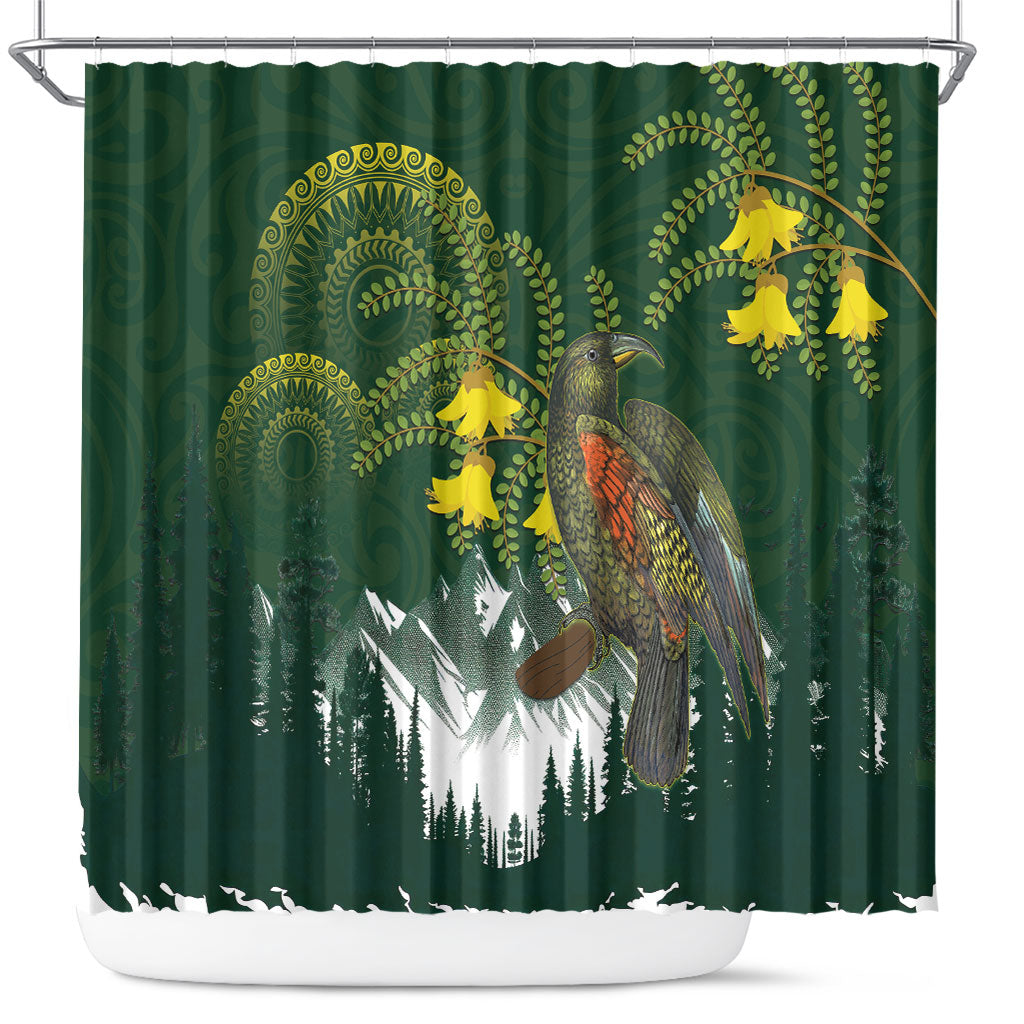 Kea Bird Kowhai New Zealand Shower Curtain Mountain Landscape Maori Art LT22 Green - Polynesian Pride