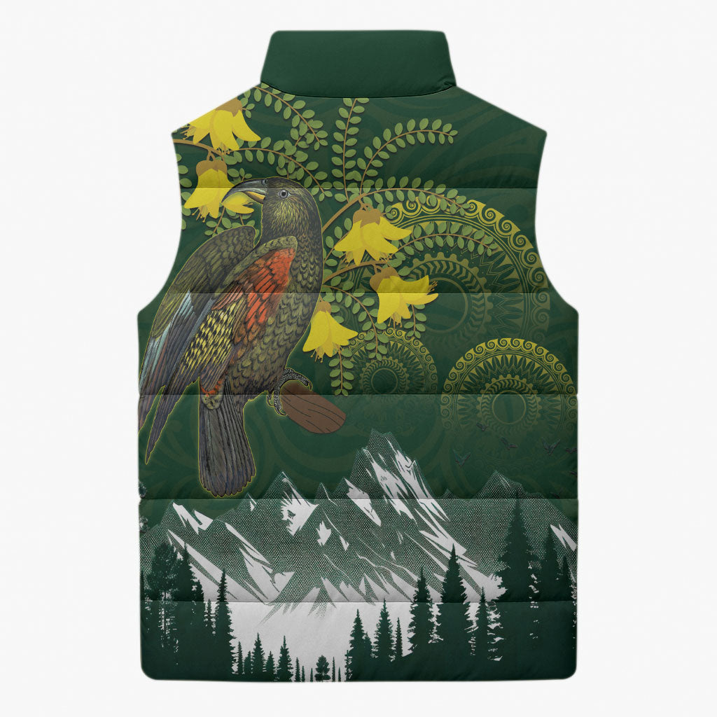 Kea Bird Kowhai New Zealand Sleeveless Puffer Jacket Mountain Landscape Maori Art LT22 - Polynesian Pride