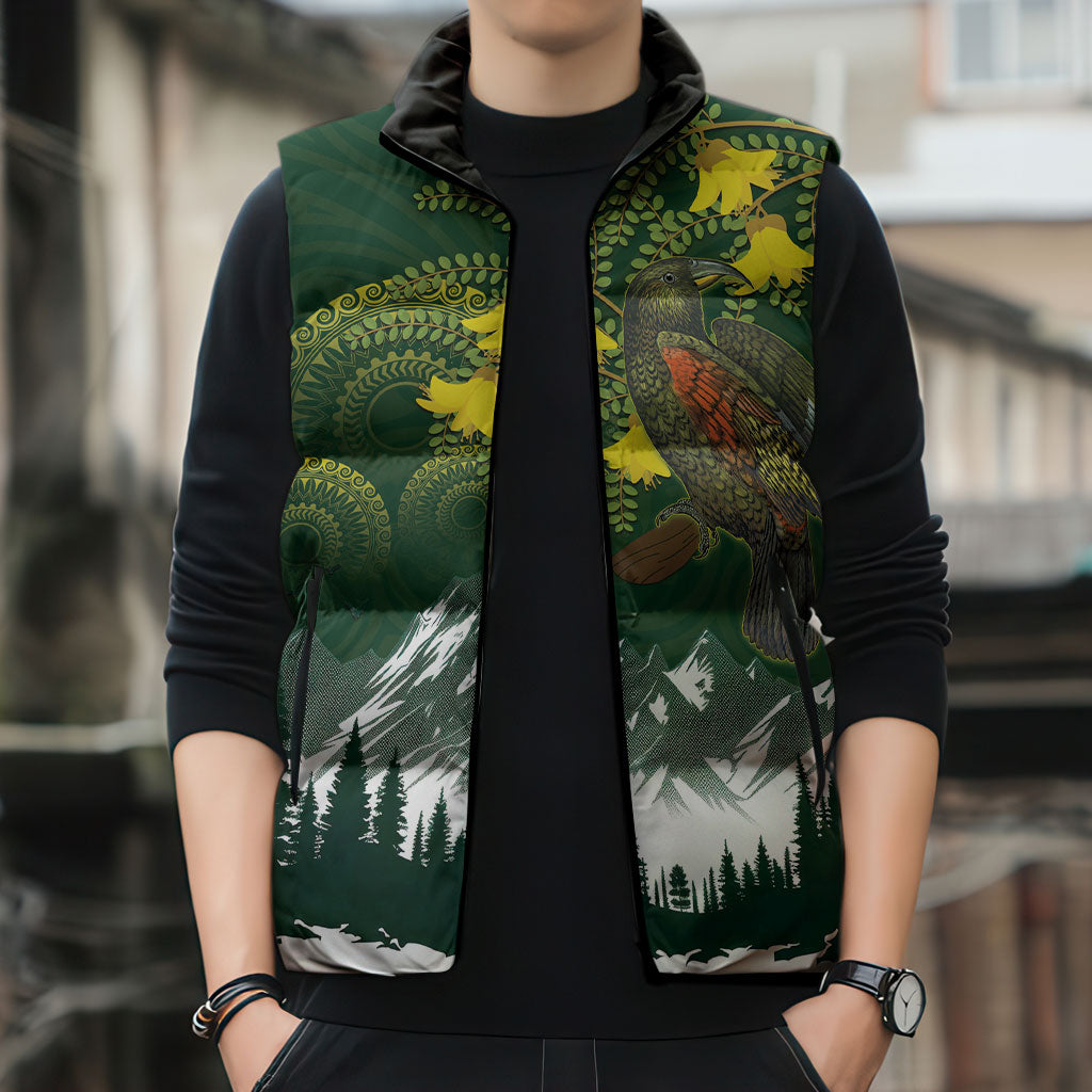Kea Bird Kowhai New Zealand Sleeveless Puffer Jacket Mountain Landscape Maori Art LT22 - Polynesian Pride