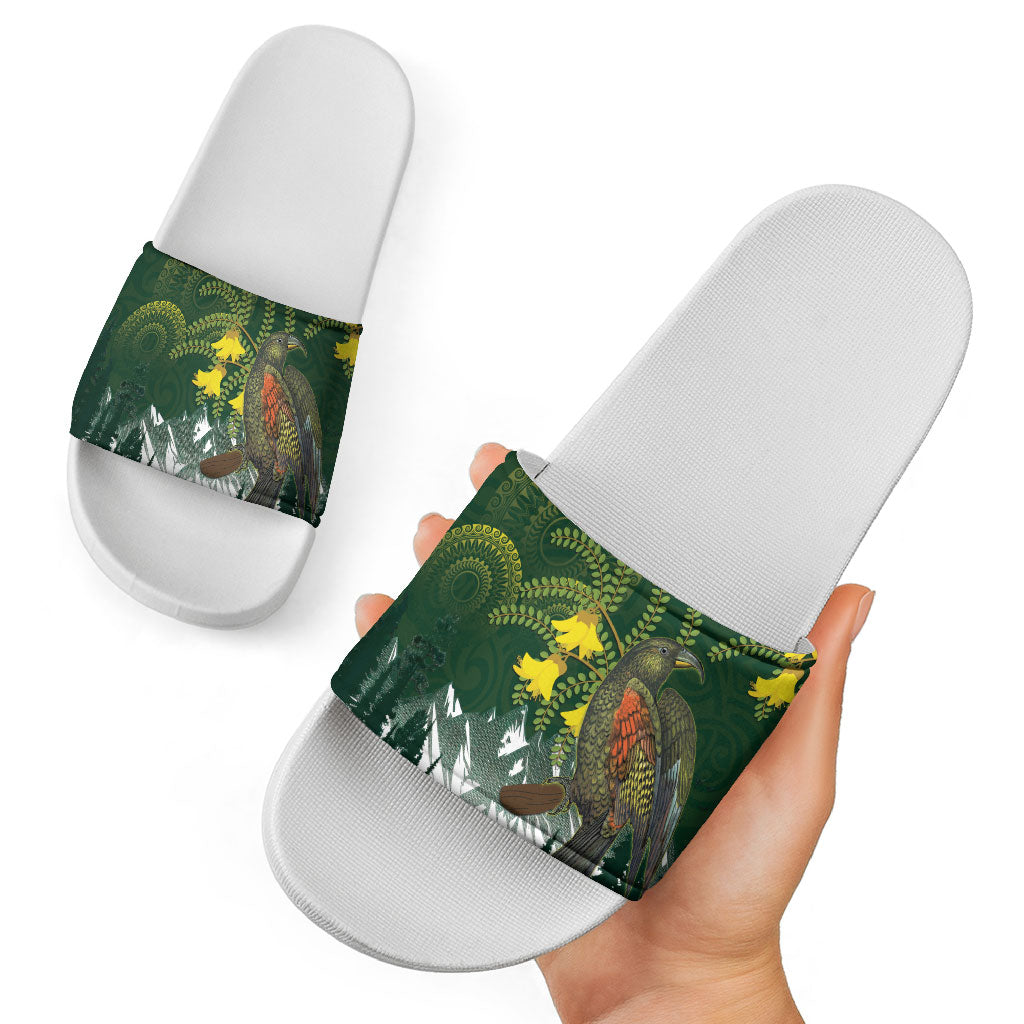 Kea Bird Kowhai New Zealand Slide Sandals Mountain Landscape Maori Art LT22 - Polynesian Pride