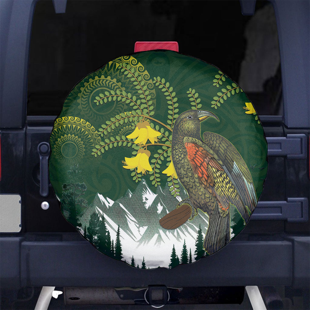 Kea Bird Kowhai New Zealand Spare Tire Cover Mountain Landscape Maori Art LT22 No hole Green - Polynesian Pride