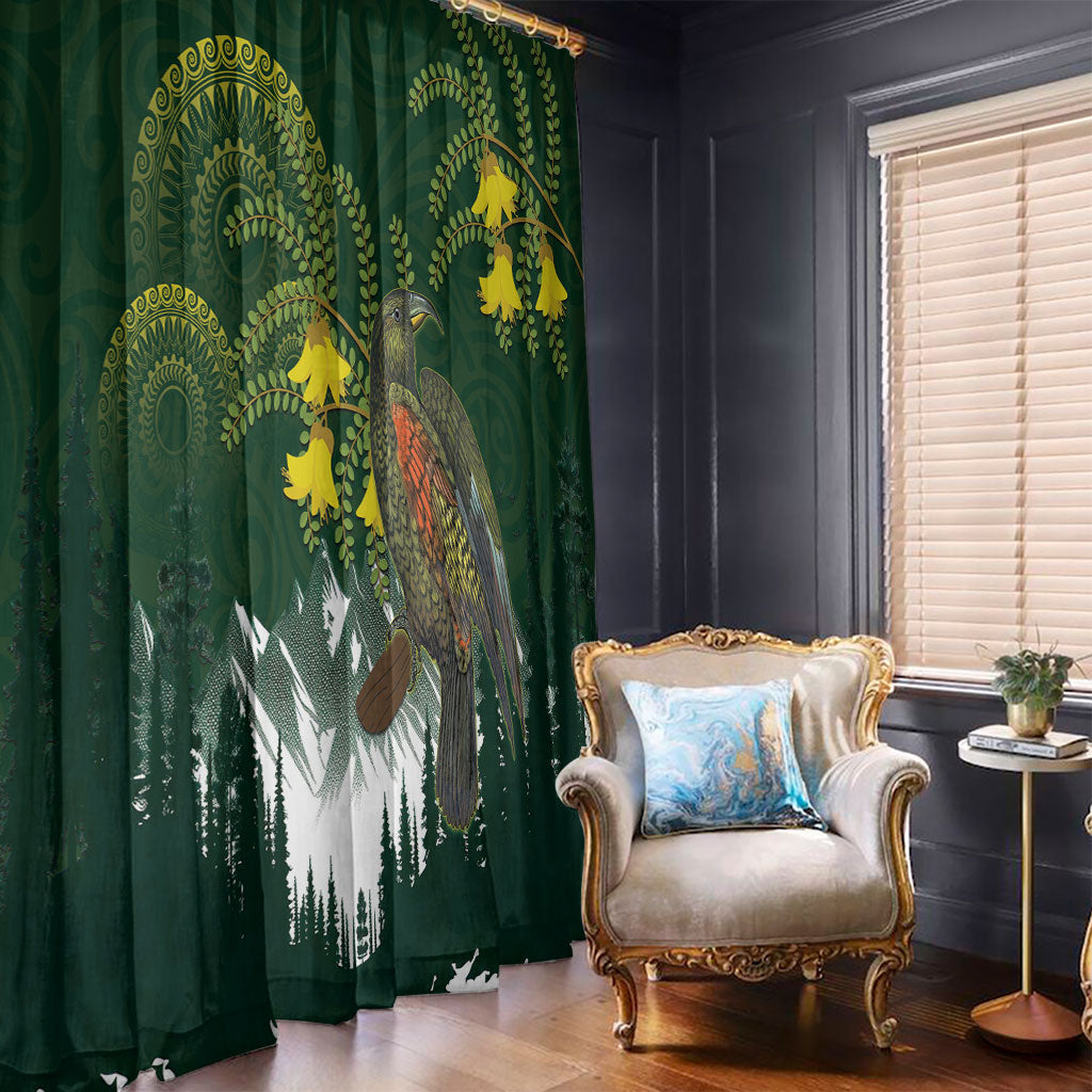 Kea Bird Kowhai New Zealand Window Curtain Mountain Landscape Maori Art LT22 - Polynesian Pride