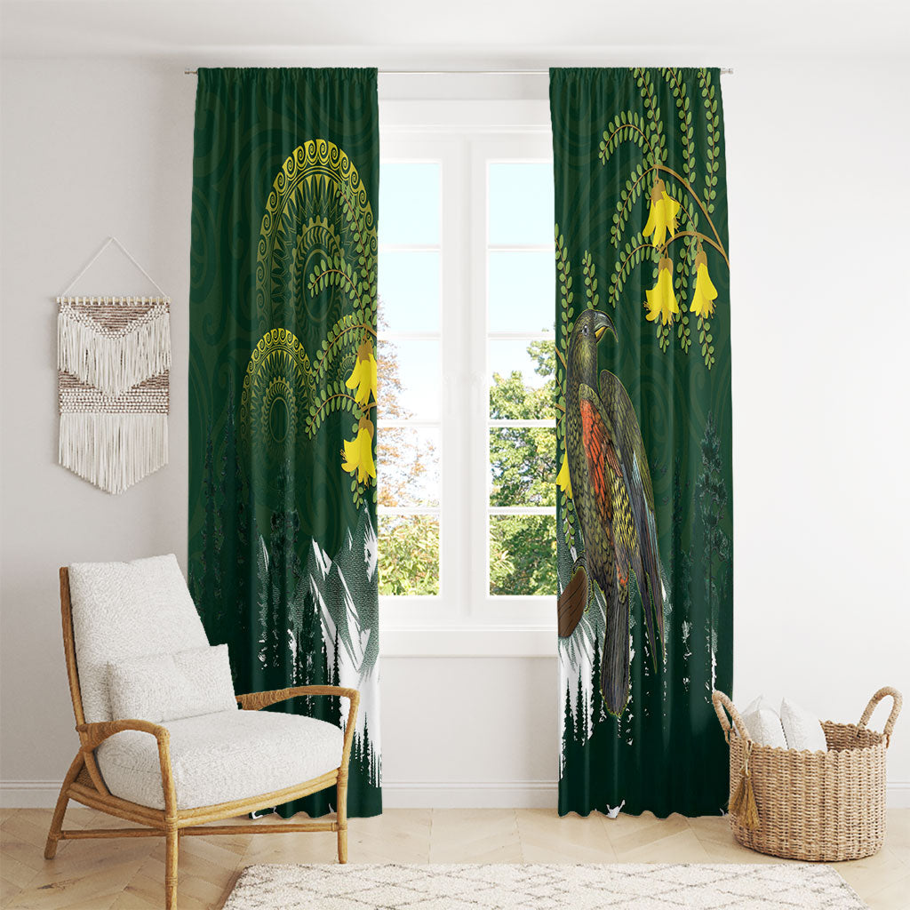 Kea Bird Kowhai New Zealand Window Curtain Mountain Landscape Maori Art LT22 - Polynesian Pride