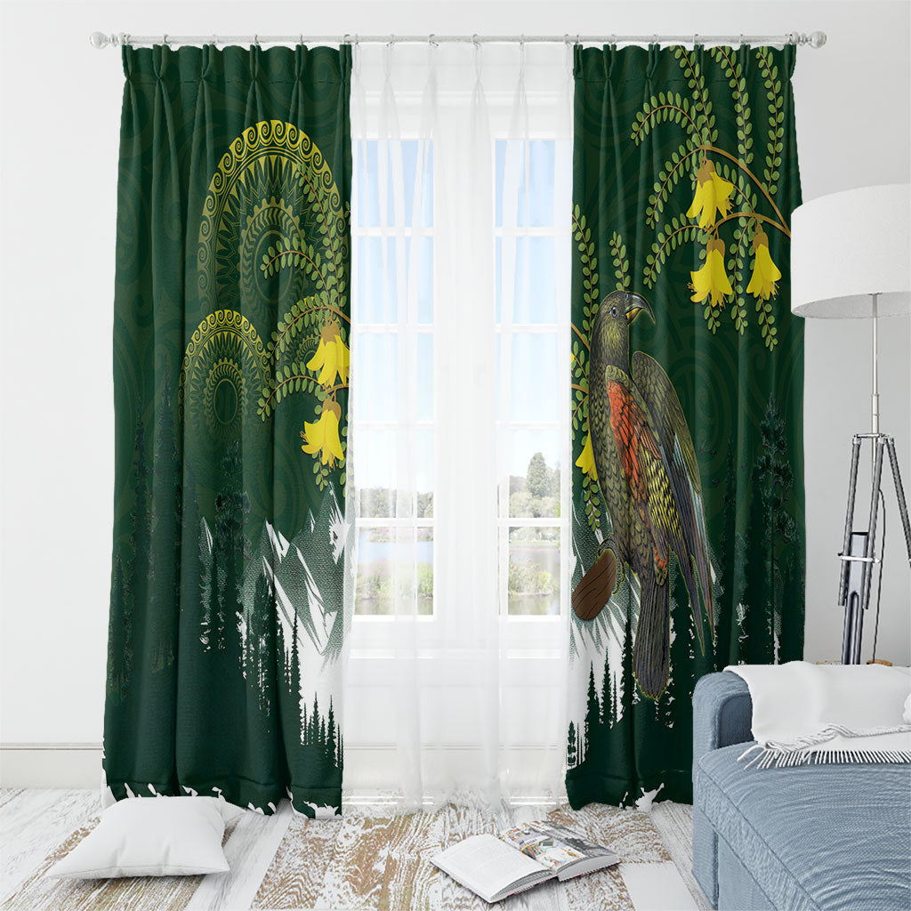 Kea Bird Kowhai New Zealand Window Curtain Mountain Landscape Maori Art LT22 - Polynesian Pride